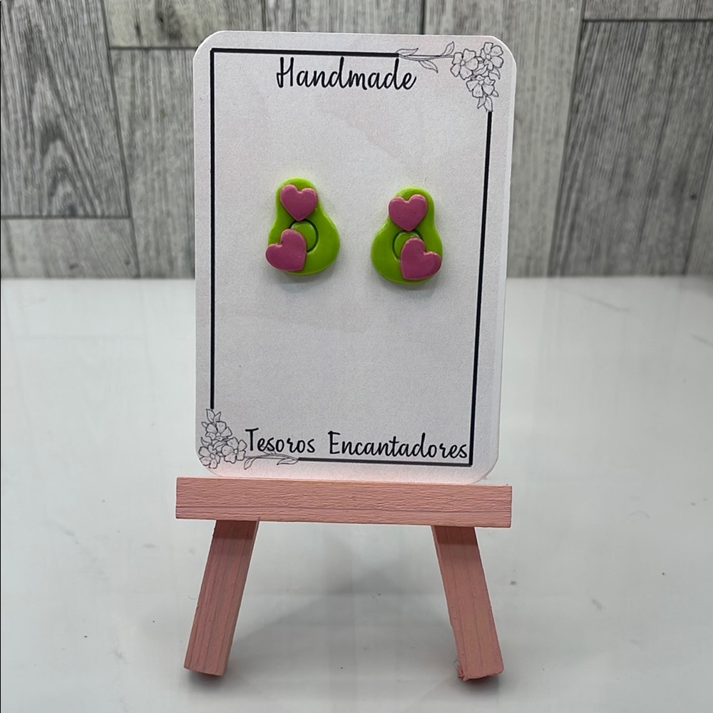 Green avocado and pink heart earrings